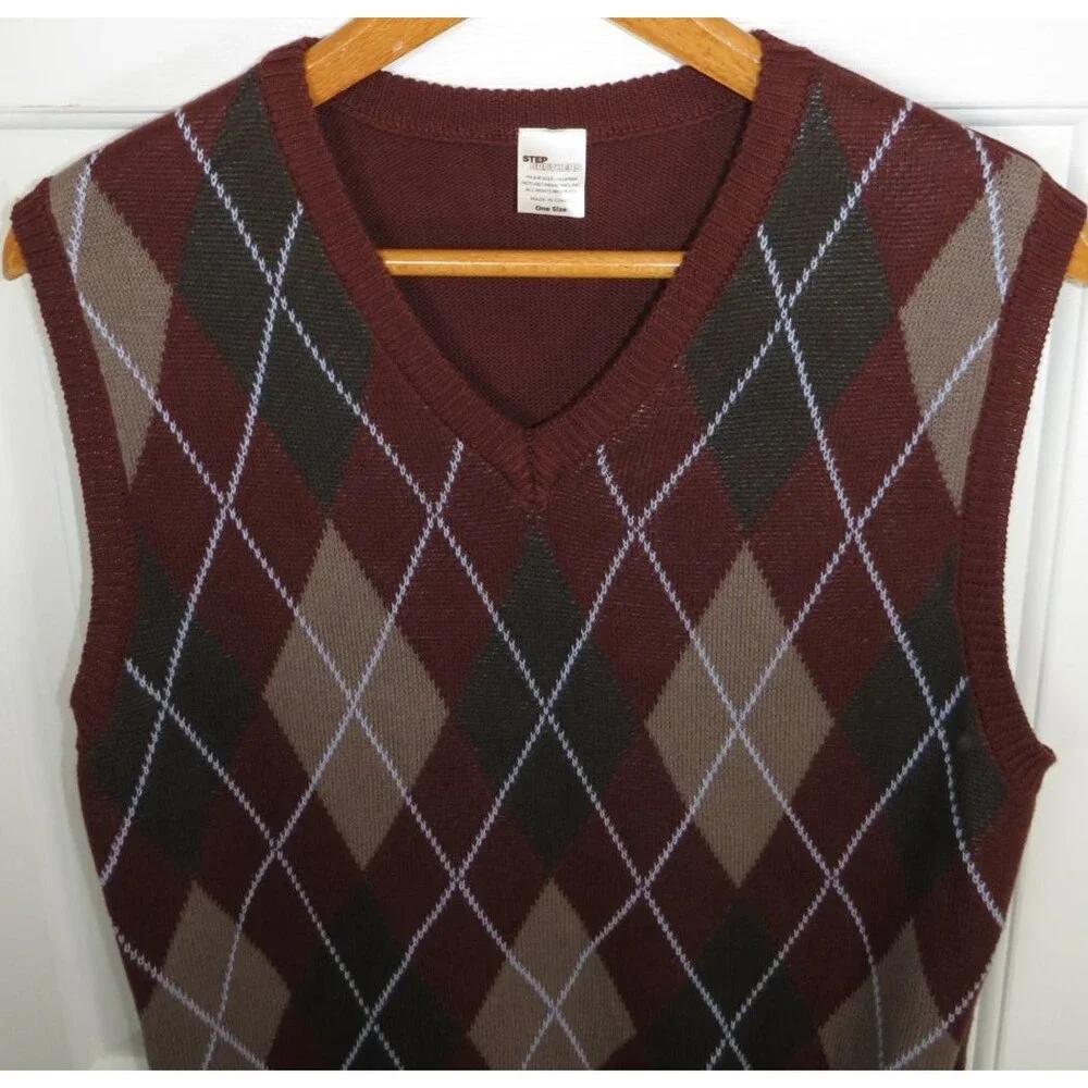 Step Brothers Sweater Vest One Size Argyle Diamond Knit Dale Doback Costume
